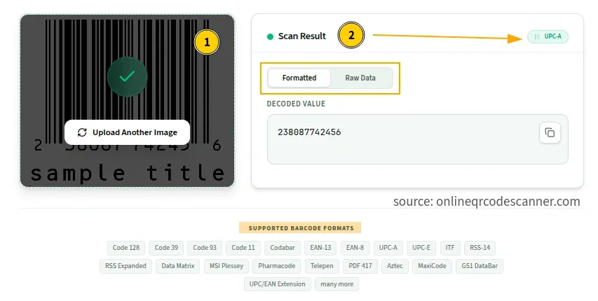 result of scanned barcode from image